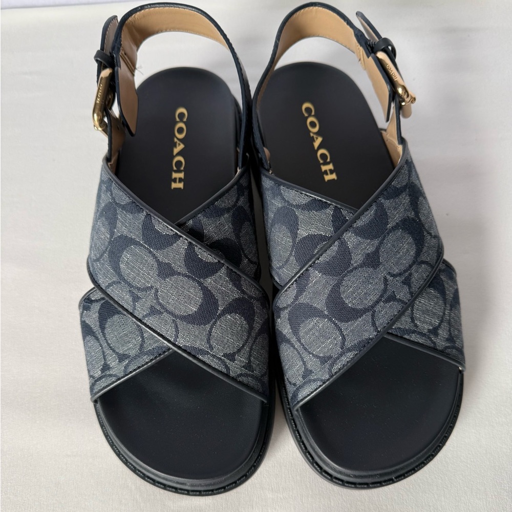 NWT Fraser Sandal Chambray Coach Women’s shoes Size 7 B Midnight navy CT645 - Picture 4 of 12